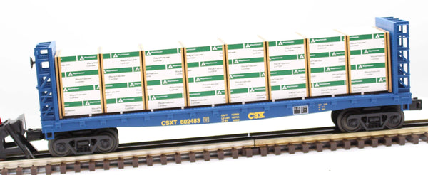MTH Railking 30-76344 CSX Flat Car w/Bulkheads & Lumber Load O SCALE Like New