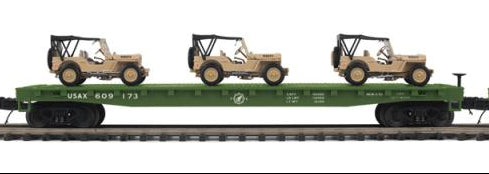 MTH Premier 20-92358C U.S. Army Flat Car w(3) Willys Transport Vehicles #609173 O SCALE NEW