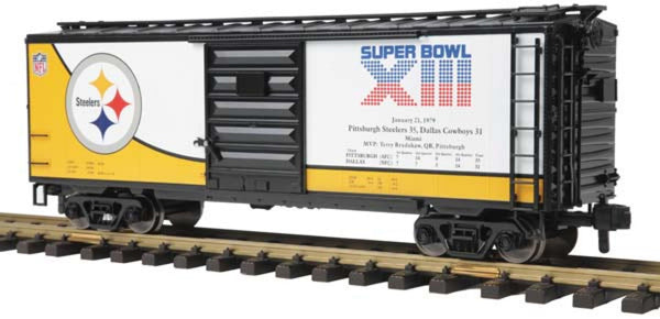 MTH RailKing 70-74074 Pittsburgh Steelers G Gauge 40' Box Car. Limited NEW