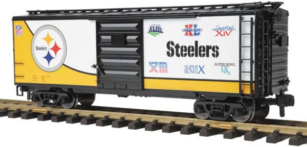 MTH RailKing 70-74077 Pittsburgh Steelers G Gauge 40' Box Car. Limited NEW