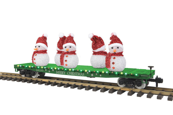 MTH 70-76077 RailKing One Gauge Christmas Flat Car w/Lighted Snowmen limited G SCALE NEW