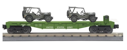 MTH Railking 30-70109D U.S. Army Flat car with 2 Jeeps O SCALE NEW