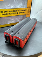 MTH Railking 30-6064 Southern Pacific SP Daylight 2-Car O-27 Streamlined Combo/Diner Set - Combine 6098 Diner 10213. O SCALE Like New
