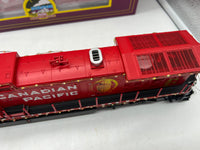 MTH 20-21161-1, 20-92237 Canadian Pacific CP Holiday Train Diesel Engine w/Proto-Sound 3.0 and 4-Car Set 50' Dbl. Door Plugged Boxcar (Set of 1 engine, 4 cars) Lighted O Scale Limited Edition Like New