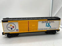 MTH Railking 30-74276 NFL - Pittsburgh Steelers Super Bowl 40' Double Door Box Car #40. O SCALE Like New