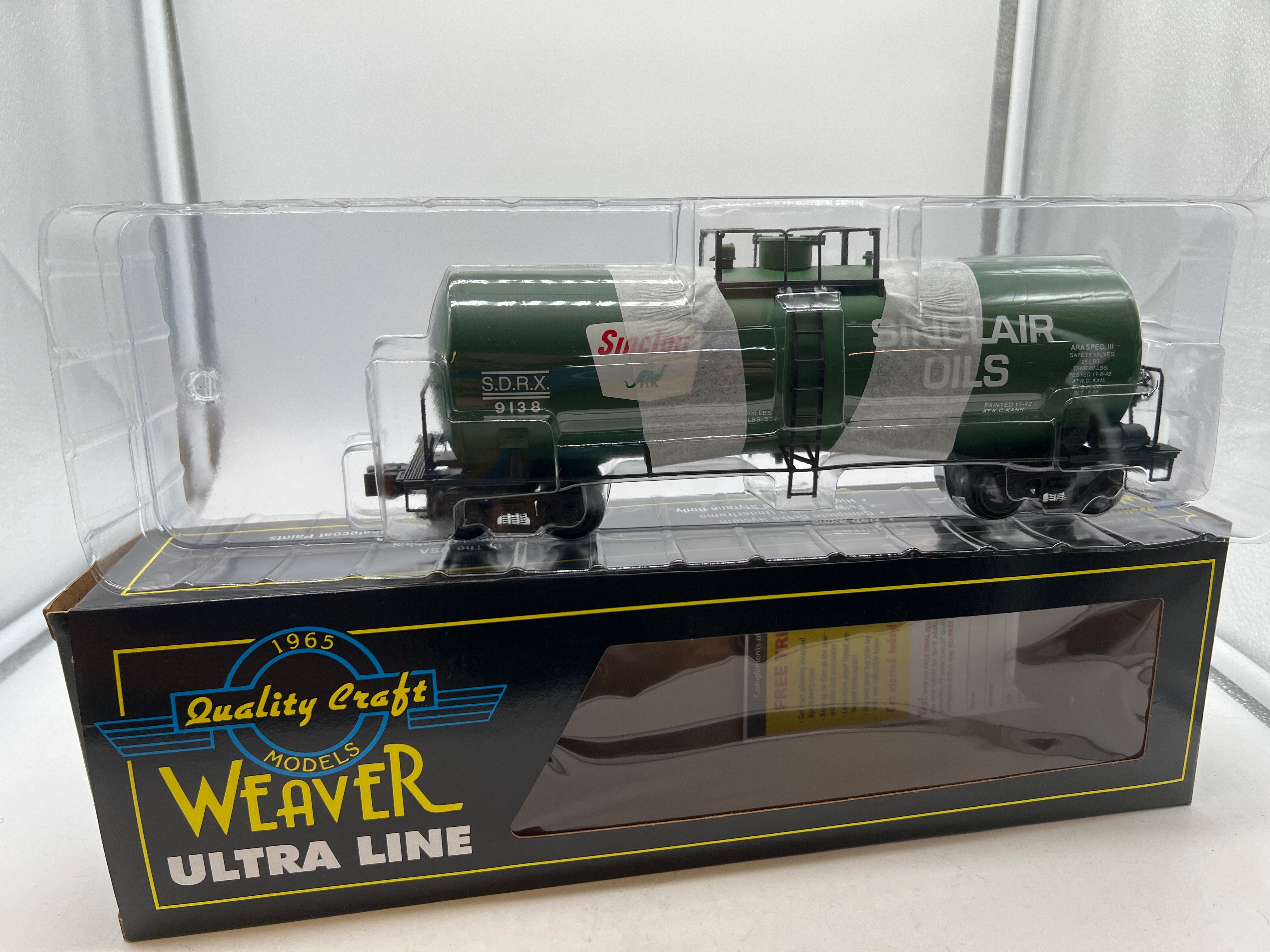 Weaver U1334LD 40' Tank Car Sinclair Oils 3 RL O SCALE NEW