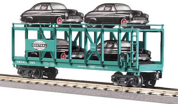 MTH Railking 30-7682 New York Central Auto Carrier Flat Car - NYC w/ Ertl (4) '49 Mercurys MIC O SCALE NEW