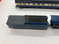 Rivarossi RR1256-6911 Central New Jersey CNJ Blue Comet 4-6-2 Heavy Pacific Engine & Pack B 4 Passenger Car Set HO SCALE Used Excellent Damaged Box