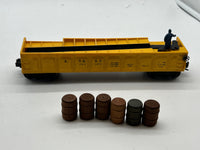 Lionel Postwar 3562-50 ATSF Santa Fe Yellow Barrel Car w 6 Barrels O SCALE Like New No Box