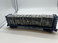 MTH Railking 30-76602 CSX RailKing Flat Car - w/Bulkheads & Army LCL Containers O SCALE Used Excellent No Box