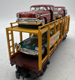 MTH Railking 30-76096 Milwaukee Road Auto Carrier Flat Car w/(4) Chevy Nomads O SCALE Like New