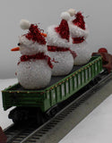 MTH Railking 30-72211 Christmas Gondola Car w/LED Christmas Lights & Lighted Snowmen GREEN O SCALE Used Excellent