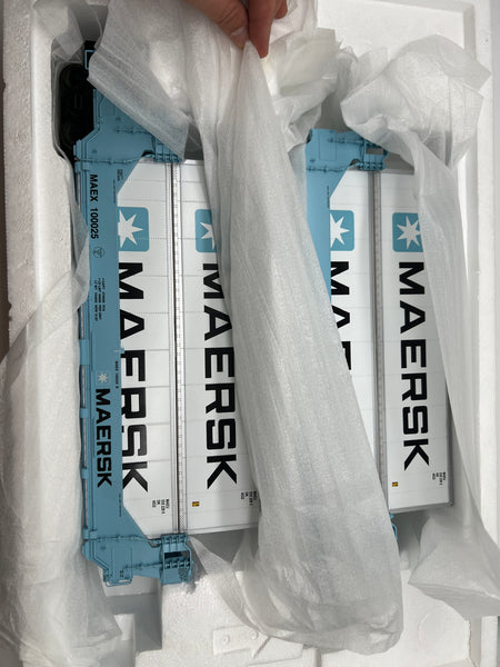 MTH PREMIER 20-2889a MAERSK TWIN STACK 3 CAR SET W/ APL CONTAINERS O SCALE NEW