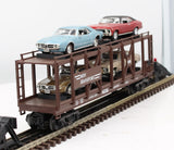 MTH Railking 30-7638 Auto Transportation Auto Carrier Flat Car '67 Pontiac Firebird 400 - Turquoise Blue, Gold '70 Chevy Nova SS - Red, Beige O SCALE Like New