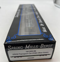 Spring Mills Depot DODX Transport Flat Car Olive Green #40089 161203-06 HO Scale  Like New