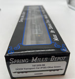 Spring Mills Depot DODX Transport Flat Car Olive Green #40089 161203-06 HO Scale  Like New