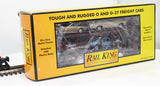 MTH Railking 30-7638 Auto Transportation Auto Carrier Flat Car '67 Pontiac Firebird 400 - Turquoise Blue, Gold '70 Chevy Nova SS - Red, Beige O SCALE Like New