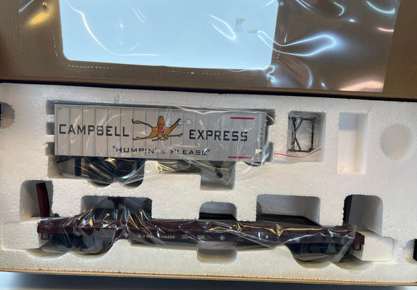 Weaver 50' Flatcar ATSF w Campbell Express trailer #330216 u23020 ld "humpin to please" O SCALE NEW