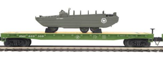 MTH Premier 20-92215C Flat Car w/GMC DUKW 353 military vehicle  O SCALE NEW
