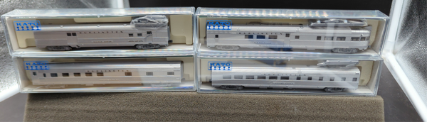 Kato 106-1503 Corrugated Passenger Car Set  (Set A) Chicago, Burlington, & Quincy RPO, Diner, Slumbercoach, Observation 4 car set  N scale  Like New