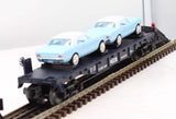 MTH 30-7617 MTH Auto Transport Flat Car with 2 Ertl '64 Mustangs RailKing O Scale Used