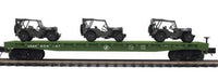 MTH Premier 20-92355D U.S. Army Flat Car with 3 Willy's Transport Vehicles # 609139 O SCALE NEW