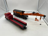 MTH 20-98388, 20-98391 Bessemer & Lake Erie O Scale Crane Car and Crane Tender -  (Set of 2) (Tender has broken piece) O Scale Used Excellent as is