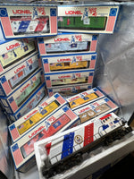 Lionel 6-1776, 6-7600, 6-7601, 6-7602, 6-7603, 6-7604, 6-7605, 6-7606, 6-7607, 6-7608, 6-7609, 6-7610, 6-7611, 6-7612, 6-7613 Spirit of 76 Locomotive, Caboose, and Box Car Set (Set of 15 Pcs) O Scale NEW