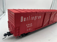 Atlas 7550 ATLAS BURLINGTON DECORATED ACF 60' D.D. AUTO PARTS BOX CAR 2 rail O SCALE WEATHERED (custom decorated) AS IS Used
