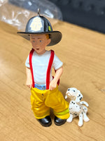 Hallmark 2005 Dreaming Big, Fire Fighter with Dalmation Puppy Ornament  Like New