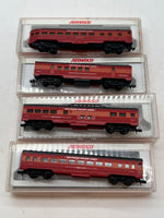 Arnold Set of 4 (5402, 5412, 5422, 5432) Southern Pacific SP Passenger Cars N SCALE Used Excellent