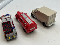 Set of 3 trucks --box truck, fire truck, tanker texaco HO SCALE Used Excellent No Box