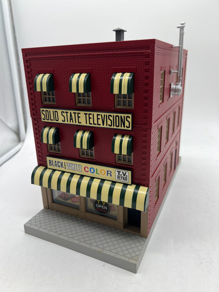 MTH Railking 30-90272 Solid State Televisions 3-Story City Building w/Fire Escape & Blinking Sign O SCALE NEW