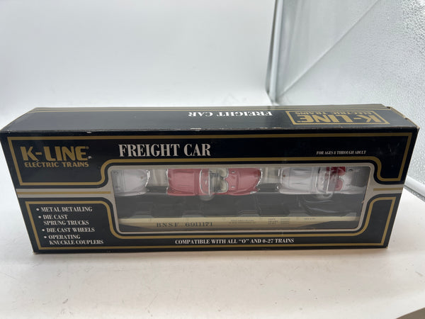 K-Line k691-1171 BNSF Flatcar w 3 Die Cast 1957 Chevy Corvettes O SCALE NEW