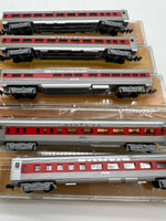 Minitrix Set of 5 Santa Fe ATSF Passenger cars silver/ red N SCALE Used Excellent Damaged Box
