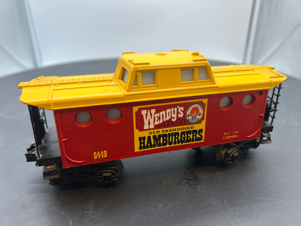 Lionel  6-6449 Wendy's Old Fashioned Hamburgers Red /Yellow caboose 027 O SCALE Used Excellent Damaged Box