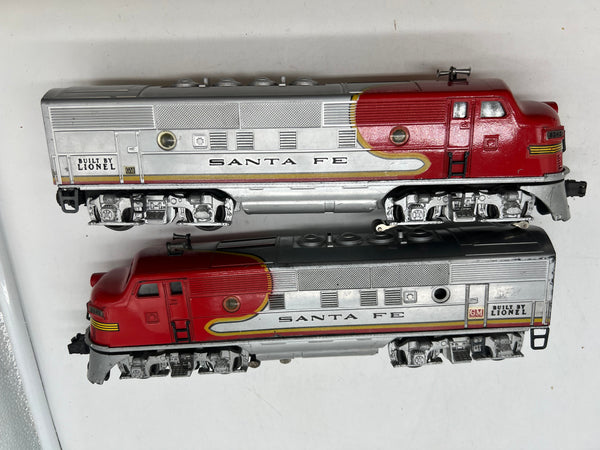 Lionel Postwar 2343P 2343T Santa Fe F-3  Diesel Locomotives set (1 pwd) with screens &  1 original box, 1 wrong box O SCALE Used Damaged Box