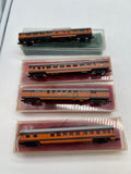Con-Cor Set of 4 Milwaukee Road Passenger Cars Orange/ Red N SCALE Used Excellent Damaged Box