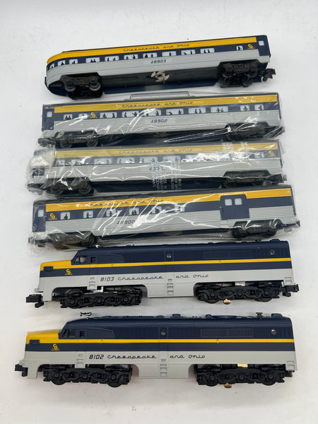 American Flyer 6-48102, 6-48900, 6-48901, 6-48902, 6-48903 Chesapeake Ohio C&O Passenger Train Set (Set of 5) PA-1 Diesel Locomotive and 4 passenger cars S Scale NEW