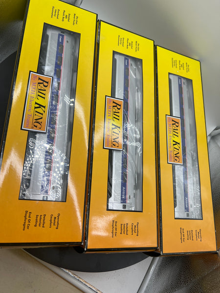 MTH Railking 30-4204 A,B,C Amtrak 3 Car passenger set O SCALE NEW