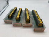 Con-Cor Set of 4 Chicago Northwestern CNW Passenger cars yellow/green N SCALE Like New