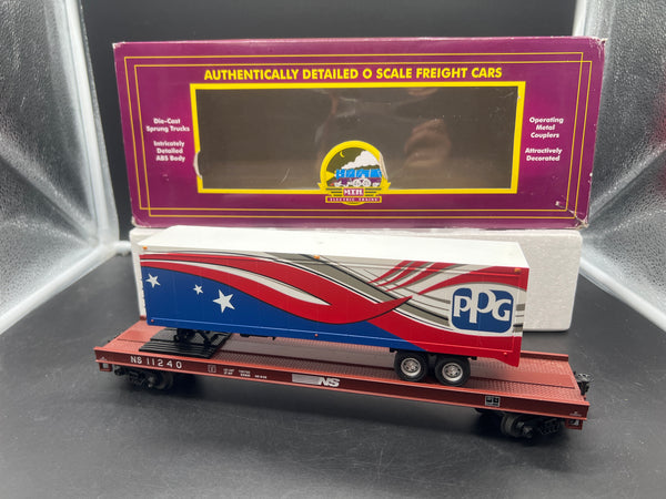 MTH Premier 20-95274 Norfolk Southern Flat Car w/ 40 Trailer - (PPG Trailer on Tuscan Flat Car - TCA 2017 Convention) O SCALE Used Excellent