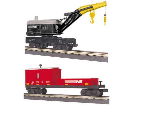 MTH 30-79650, 30-79654 Norfolk Southern RailKing Crane Car and Crane Tender Car (Set of 2) O Scale NEW