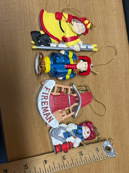 Set of 4 Firefighter Ornaments  Assorted  Used Excellent No Box