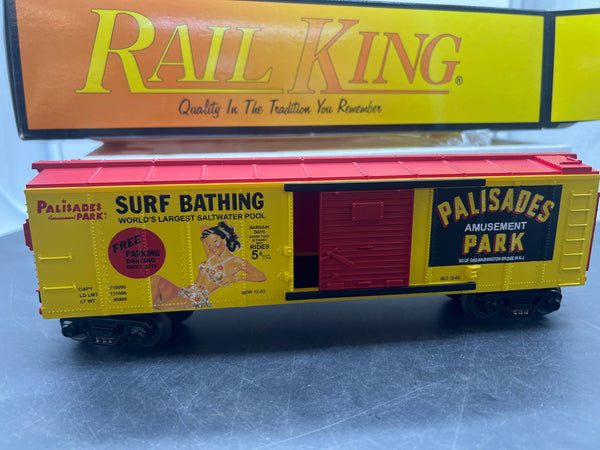 MTH Railking 30-74124 Pallisades Park - Bathing Beauty RailKing Box Car. O SCALE  Like New