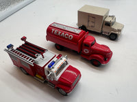 Set of 3 trucks --box truck, fire truck, tanker texaco HO SCALE Used Excellent No Box