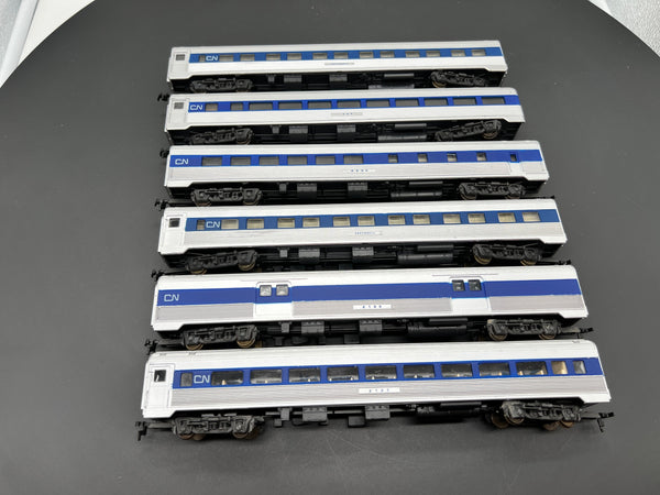 HO Scale Bargain Car Pack 39 Set of 6  Canadian National CN Blue/Silver Passenger Cars HO SCALE USED