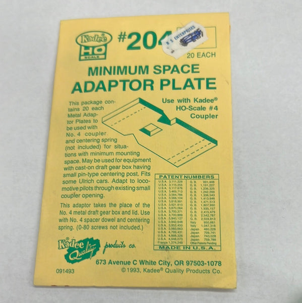 Kadee 204 Minimum Space Adaptor Plate for use with Kadee #4 Coupler Set of 20 HO SCALE