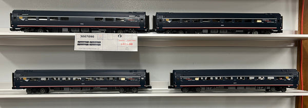 Atlas 3007090 Premier Amfleet(R) 3 Coaches & Cafe -  Amtrak (Fantasy Scheme, 50th Anniversary, Midnight Blue) 3-Rail 4 car set O SCALE NEW