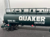 MTH Premier 20-96232 Quaker State 20K Gallon 4-Compartment Tank Car No. 183. O SCALE Used AS IS  Broken piece